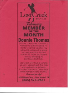 Lost Creek Golf Club February Member of the Month Donnie Thomas