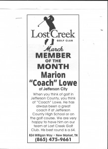 Lost Creek Golf Club March Member of the Month Marion "Coach" Lowe