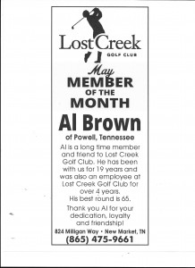 Lost Creek Golf Club May Member of the Month Al Brown