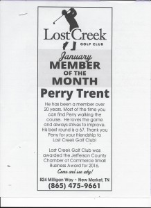 Lost Creek Golf Club January Member of the Month Perry Trent